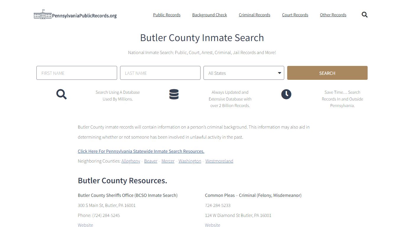 Butler County Inmate Search - BCSO Current & Past Jail Records